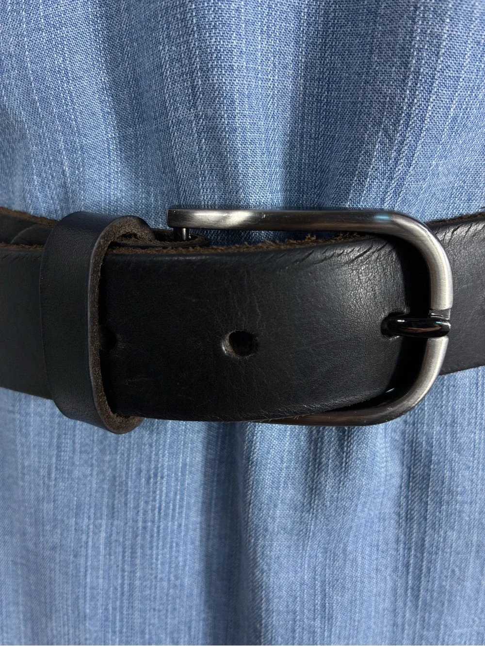 Men's Black Leather Belt 40” long gunmetal Buckle casual office